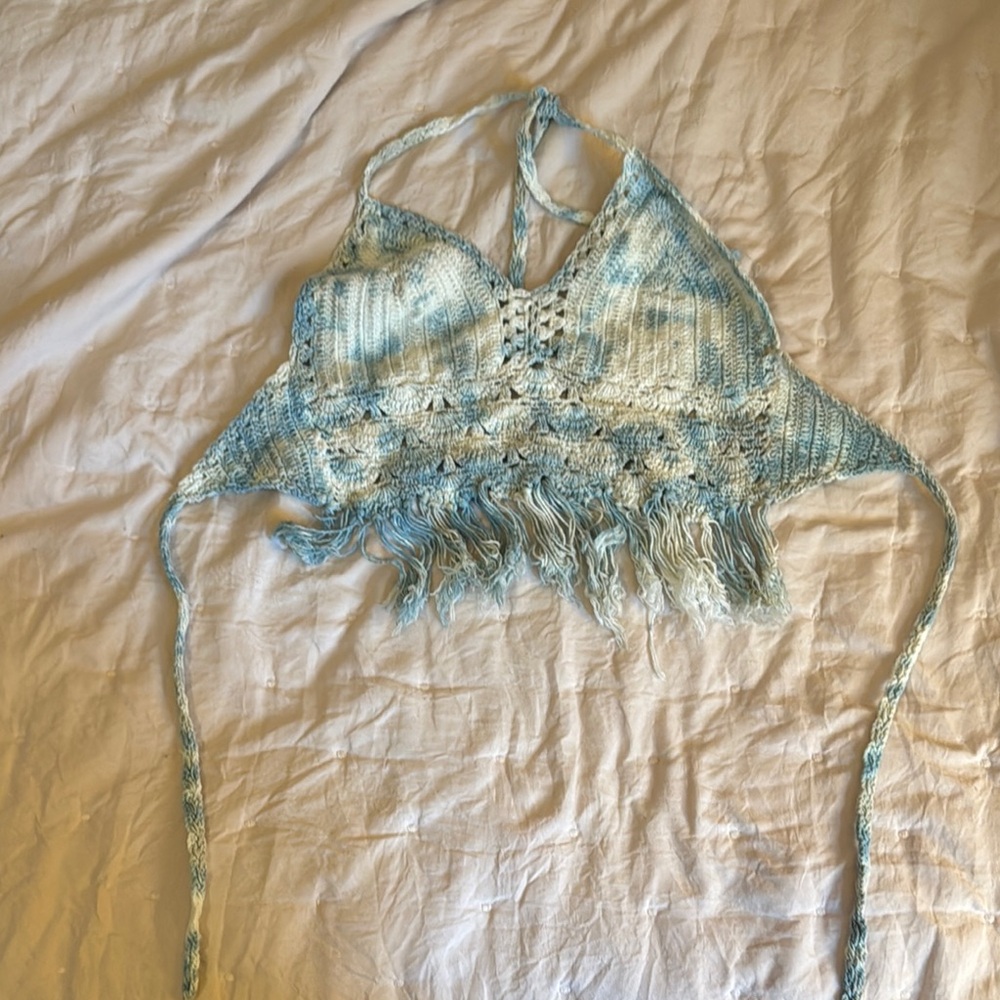 Boho Blue Crochet Halter Top
